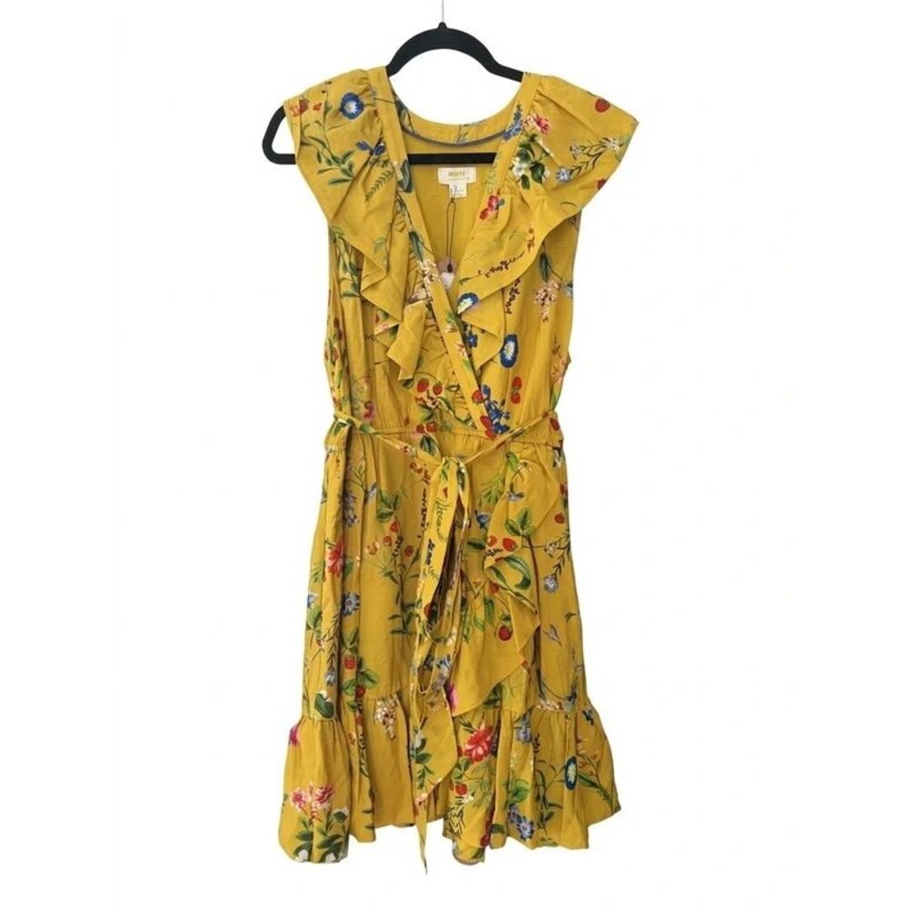 Maeve by Anthropologie Ruffled Wrap Midi Dress – Mustard Floral – Size X-Large